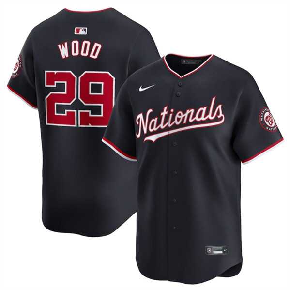 Mens Washington Nationals #29 James Wood Navy 2024 Alternate Limited Stitched Baseball Jersey Dzhi